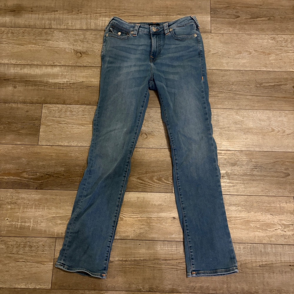 True Religion Billie Jeans Women 31 Blue Mid Rise Straight Flap Pocket Denim